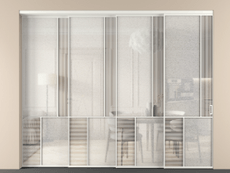 Перегородка Mosaic внутри проёма 4 створки с синхронным механизмом