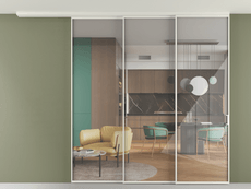 Перегородка Формато вдоль стены на потолок 3 створки с синхронным механизмом