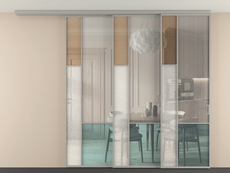 Перегородка Мозаик вдоль стены на потолок 3 створки с синхронным механизмом