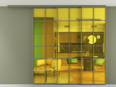 Перегородка Formato вдоль стены на потолок 3 створки с синхронным механизмом