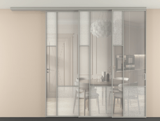 Перегородка Мозаик вдоль стены на потолок 3 створки с синхронным механизмом