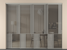 Перегородка Mosaic внутри проёма 4 створки с синхронным механизмом