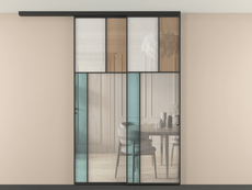 Перегородка Мозаик вдоль стены на потолок 2 створки с синхронным механизмом