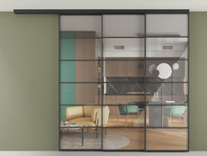 Перегородка Формато вдоль стены на потолок 3 створки с синхронным механизмом