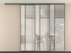 Перегородка Мозаик вдоль стены на потолок 3 створки с синхронным механизмом