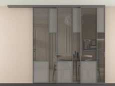 Перегородка Мозаик вдоль стены на потолок 3 створки с синхронным механизмом