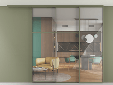 Перегородка Formato вдоль стены на потолок 3 створки с синхронным механизмом