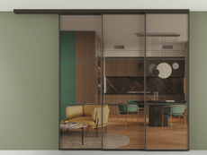 Перегородка Formato вдоль стены на потолок 3 створки с синхронным механизмом