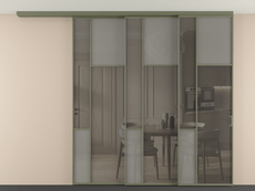 Перегородка Мозаик вдоль стены на потолок 3 створки с синхронным механизмом