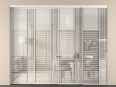 Перегородка Mosaic внутри проёма 4 створки с синхронным механизмом