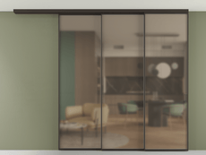 Перегородка Formato вдоль стены на потолок 3 створки с синхронным механизмом