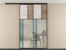 Перегородка Мозаик вдоль стены на потолок 2 створки с синхронным механизмом