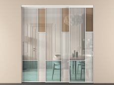 Перегородка Mosaic внутри проёма 3 створки с синхронным механизмом