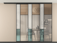 Перегородка Мозаик вдоль стены на потолок 3 створки с синхронным механизмом