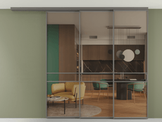 Перегородка Формато вдоль стены на потолок 3 створки с синхронным механизмом