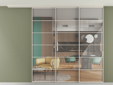 Перегородка Формато вдоль стены на потолок 3 створки с синхронным механизмом