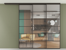 Перегородка Formato вдоль стены на потолок 3 створки с синхронным механизмом