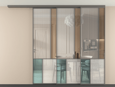 Перегородка Мозаик вдоль стены на потолок 3 створки с синхронным механизмом