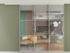 Перегородка Formato вдоль стены на потолок 3 створки с синхронным механизмом