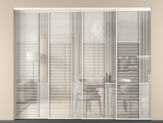 Перегородка Mosaic внутри проёма 4 створки с синхронным механизмом