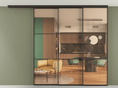 Перегородка Формато вдоль стены на потолок 3 створки с синхронным механизмом