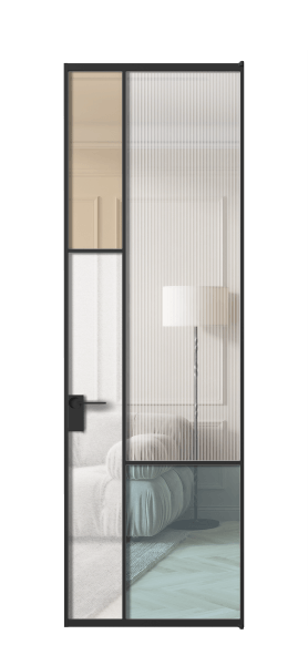 Дверь межкомнатная АЛПЛ041.13 ЧРН 4 стекла. Цвет Алюминий Черный. Материал Алюминий. Коллекция Mosaic. Картинка.